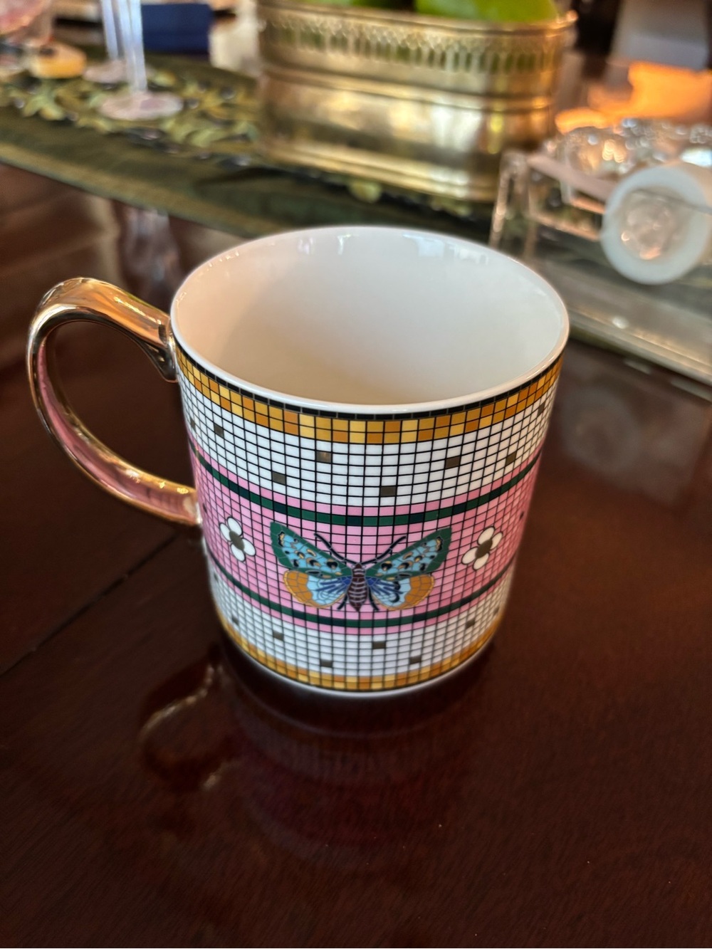 Bistro Tile Pink Border Garden Mug